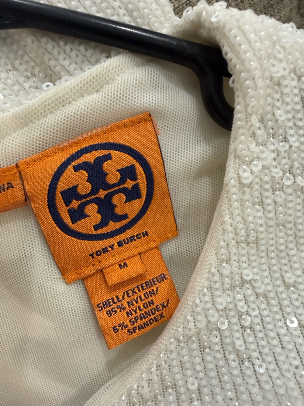 Tory Burch White Sequin Short-Sleeve Party Dress